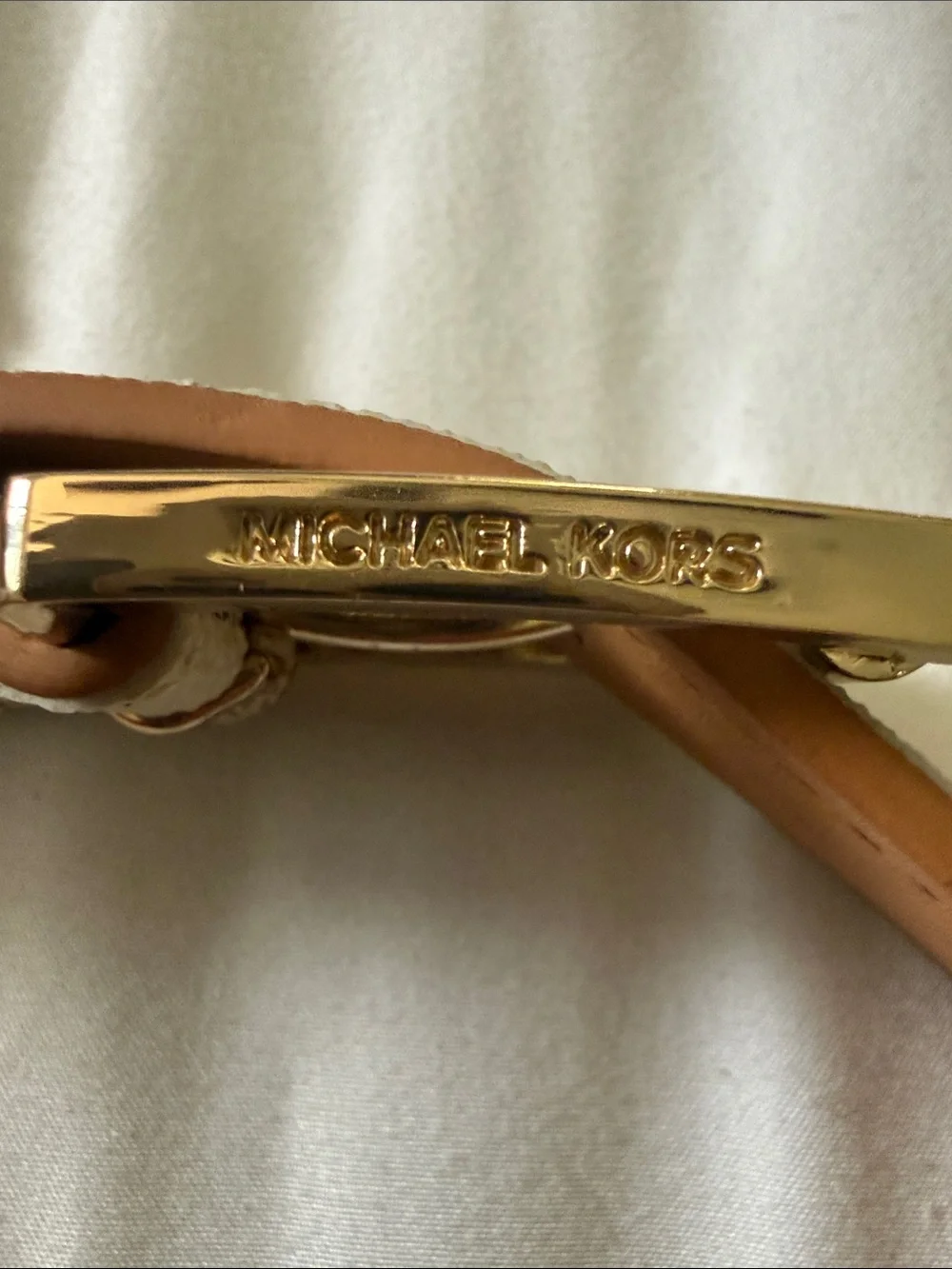 Michael Kors Tan/Brown Signature Logo Reversible Belt with Gold Buckle